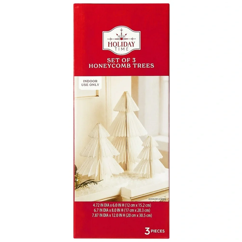 Holiday Time Paper Christmas Tree White Decorations 3 Count